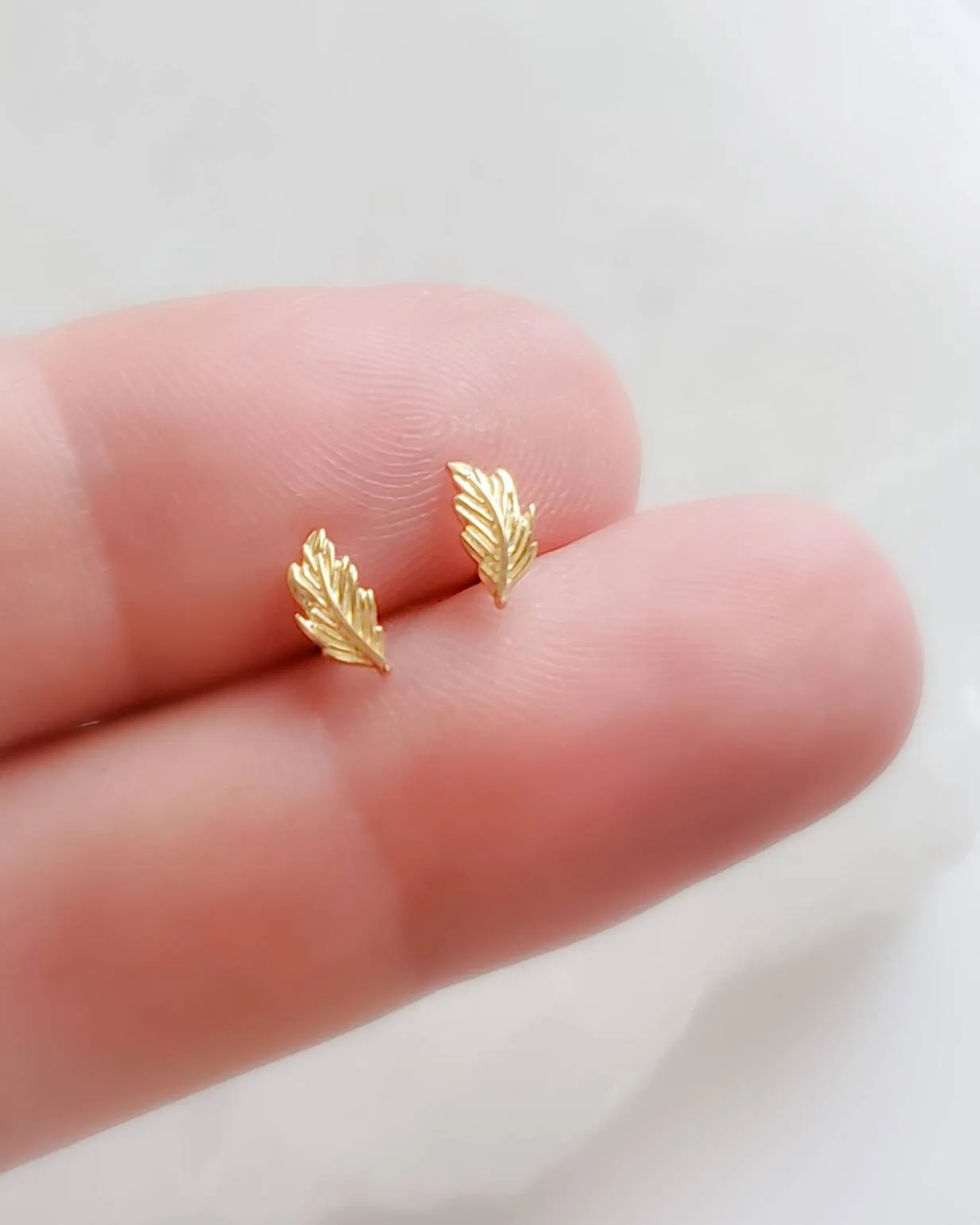 14k Gold Feather Studs