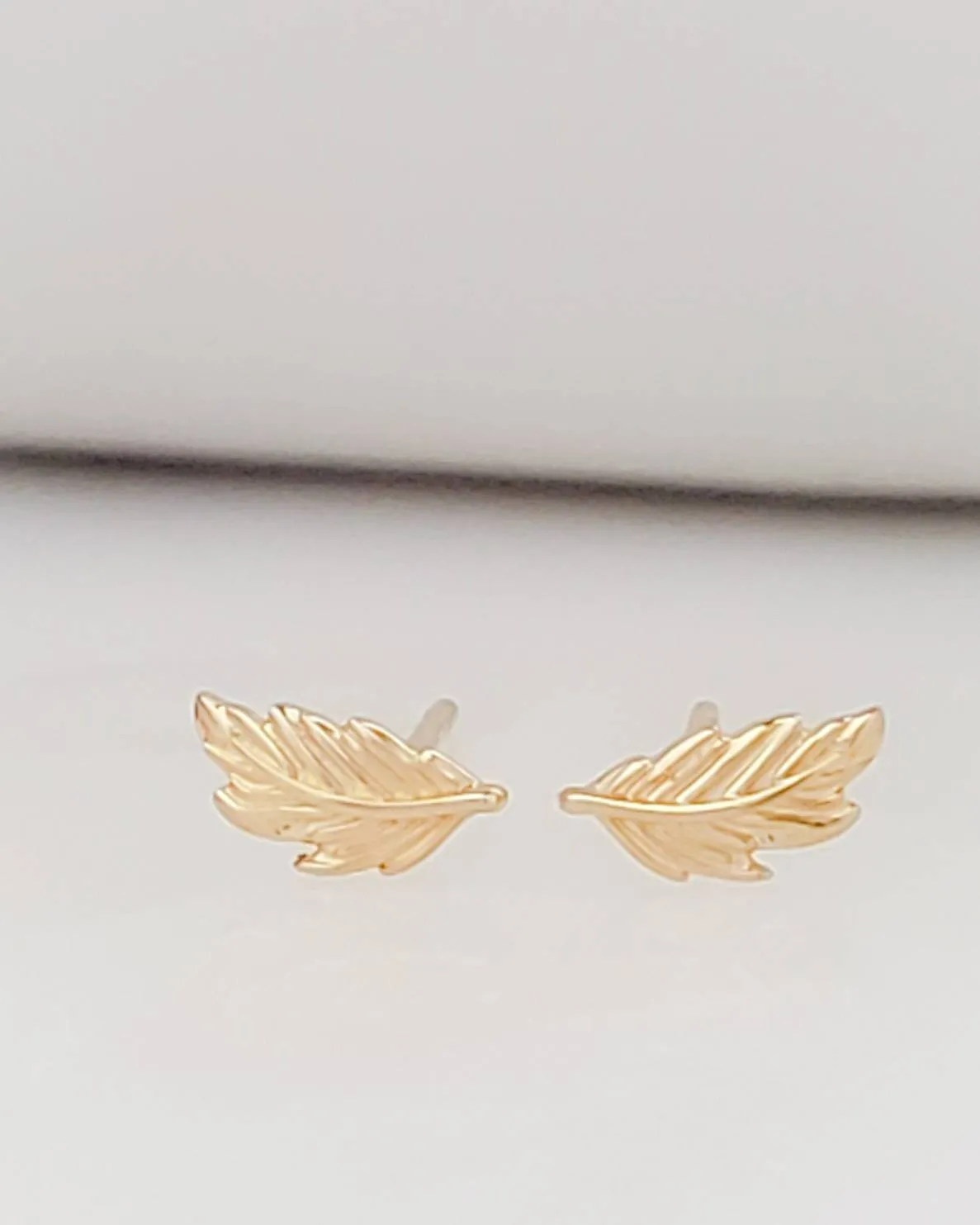 14k Gold Feather Studs