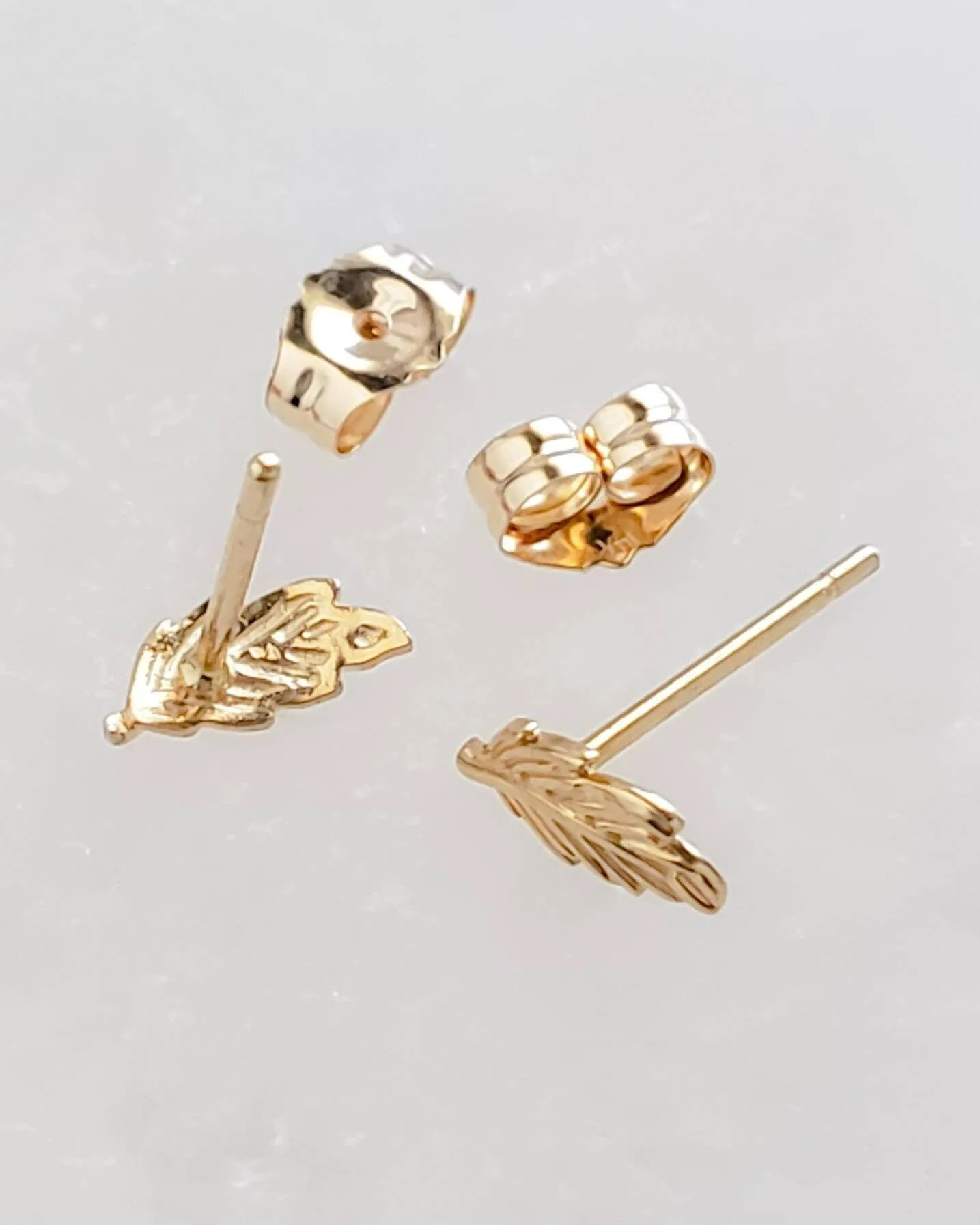 14k Gold Feather Studs