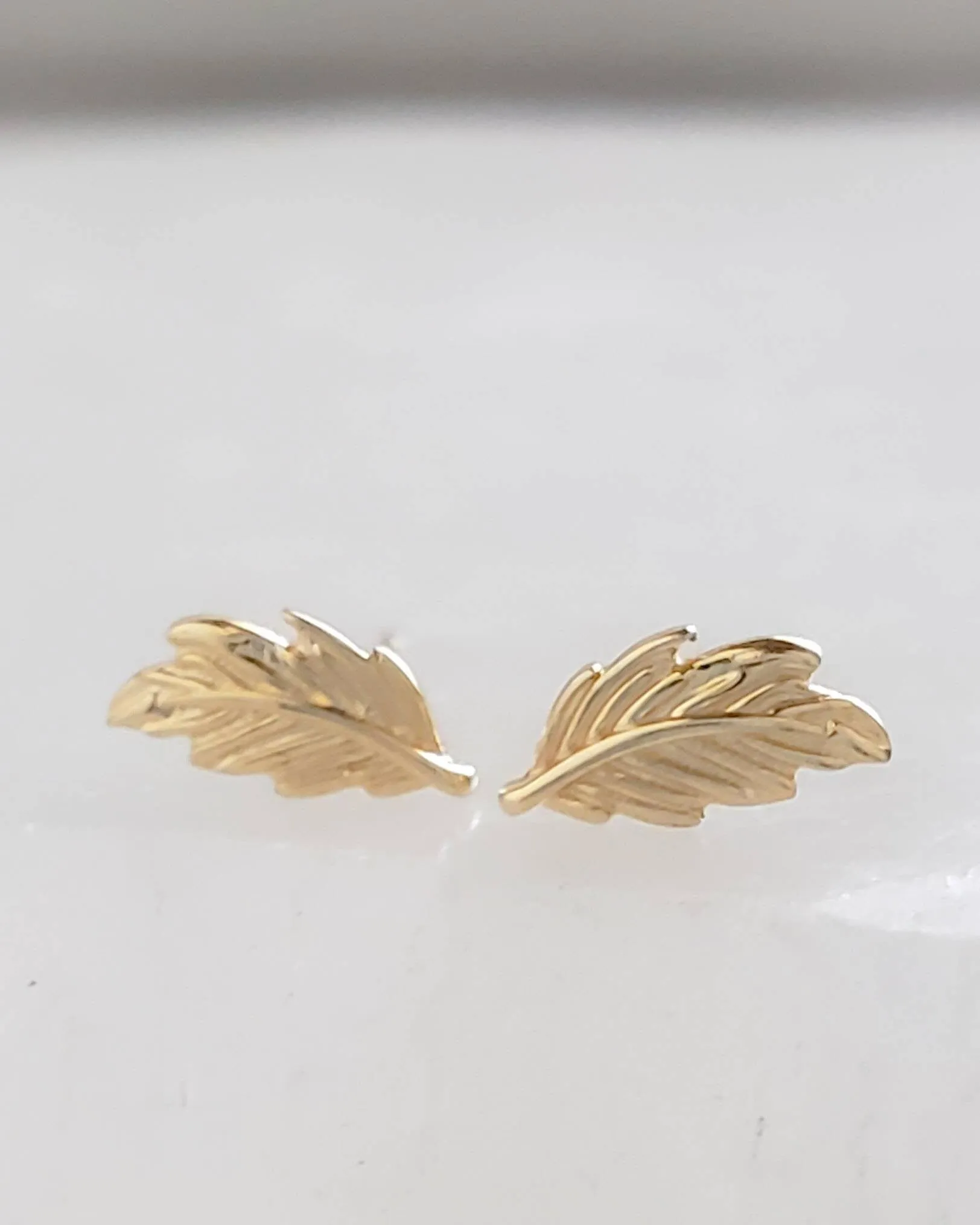 14k Gold Feather Studs