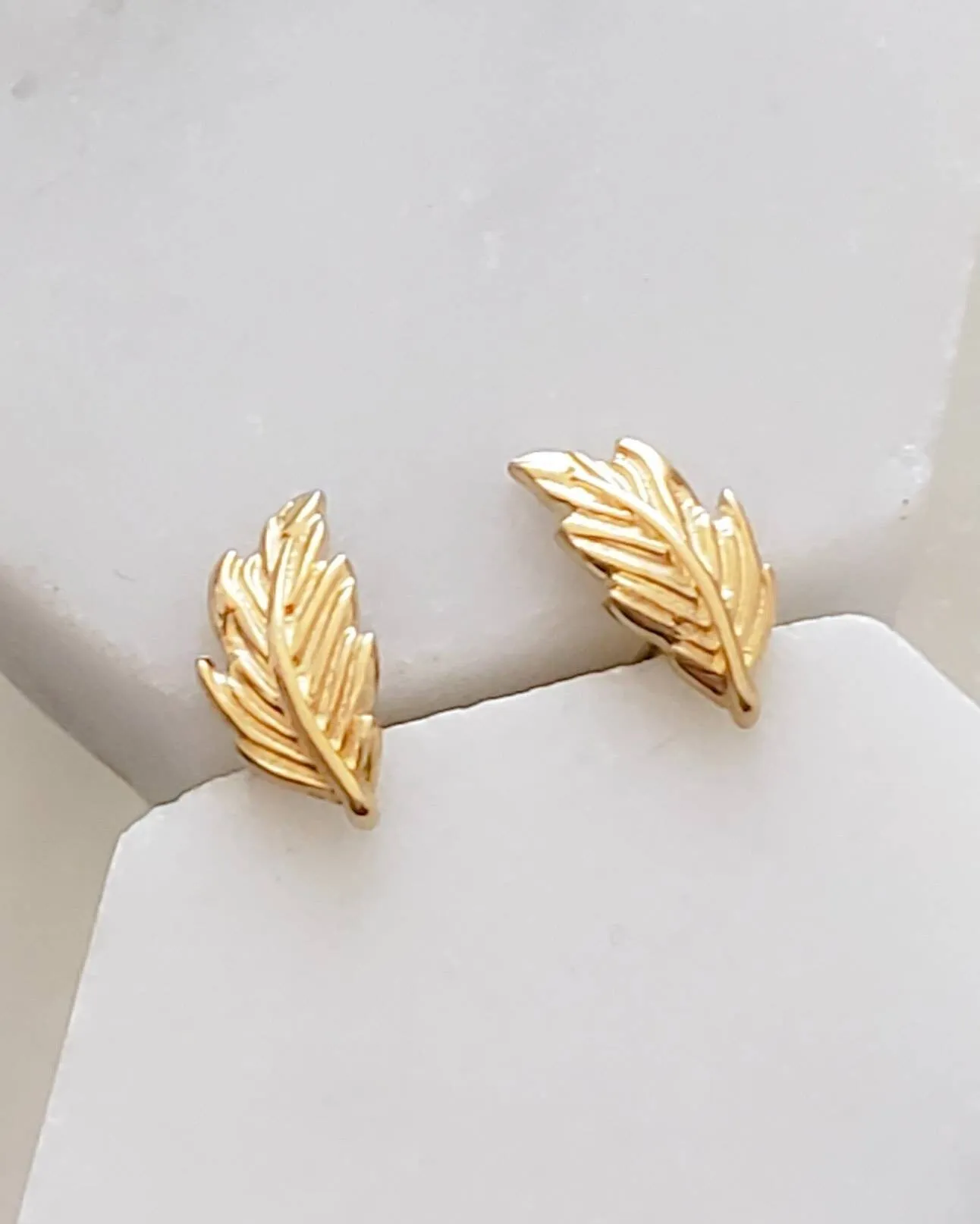 14k Gold Feather Studs