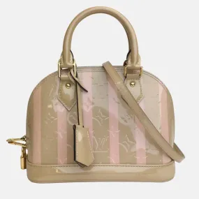 Beige Monogram Vernis Leather Rayures Alma BB Satchel