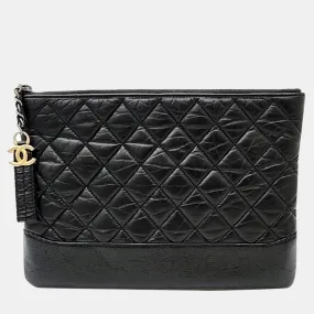 Black Leather Gabrielle Medium Clutch Bag