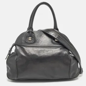 Black Leather Zip Dome Satchel