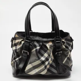 Black/Grey Beat Check Canvas and Patent Leather Lowry Tote