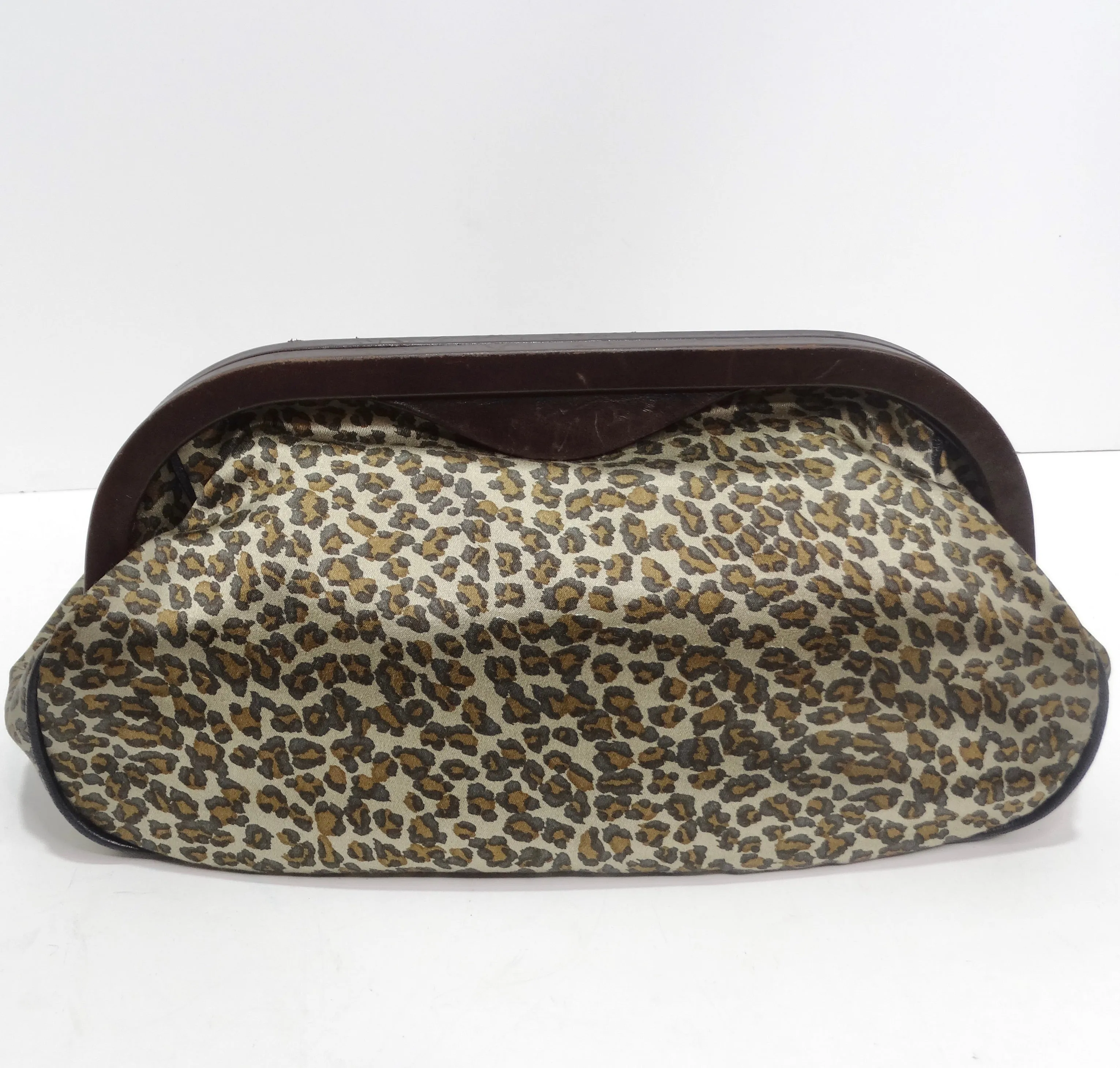 Bottega Veneta 1980s Leopard Print Satin Clutch