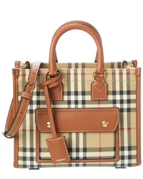 Burberry Freya Mini Check E-Canvas & Leather Tote