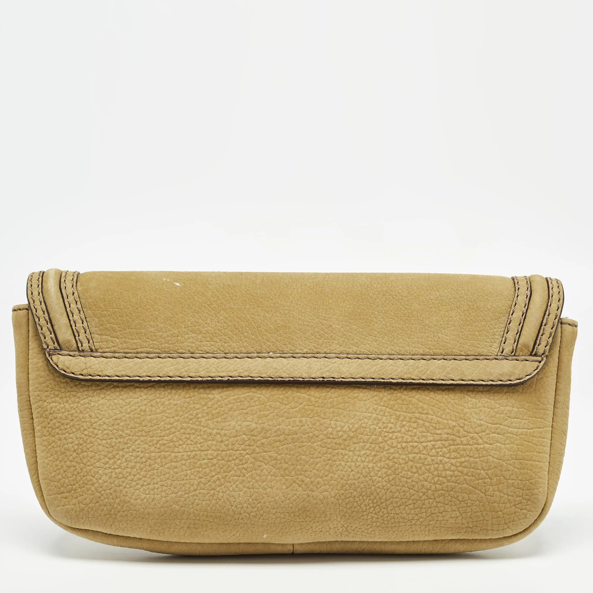 BURBERRY Green Nubuck Leather Bow Flap Clutch