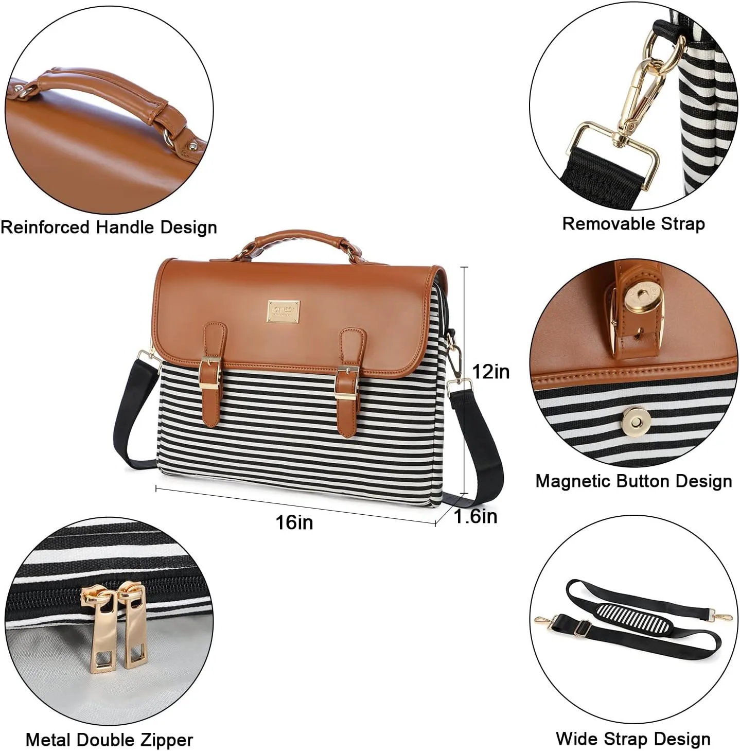 Business Casual Brown Thin Stripe Shoulder Strap Messenger Style Laptop Bag