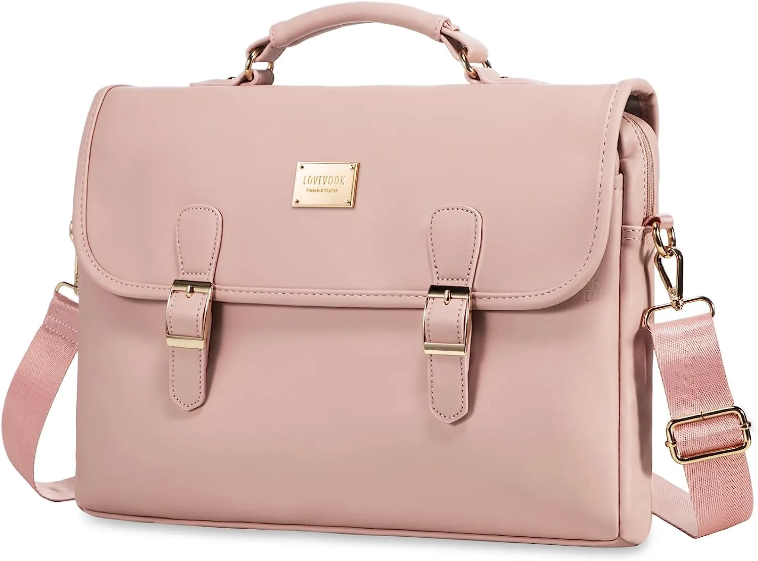 Business Casual Pink Stripe Shoulder Strap Messenger Style Laptop Bag