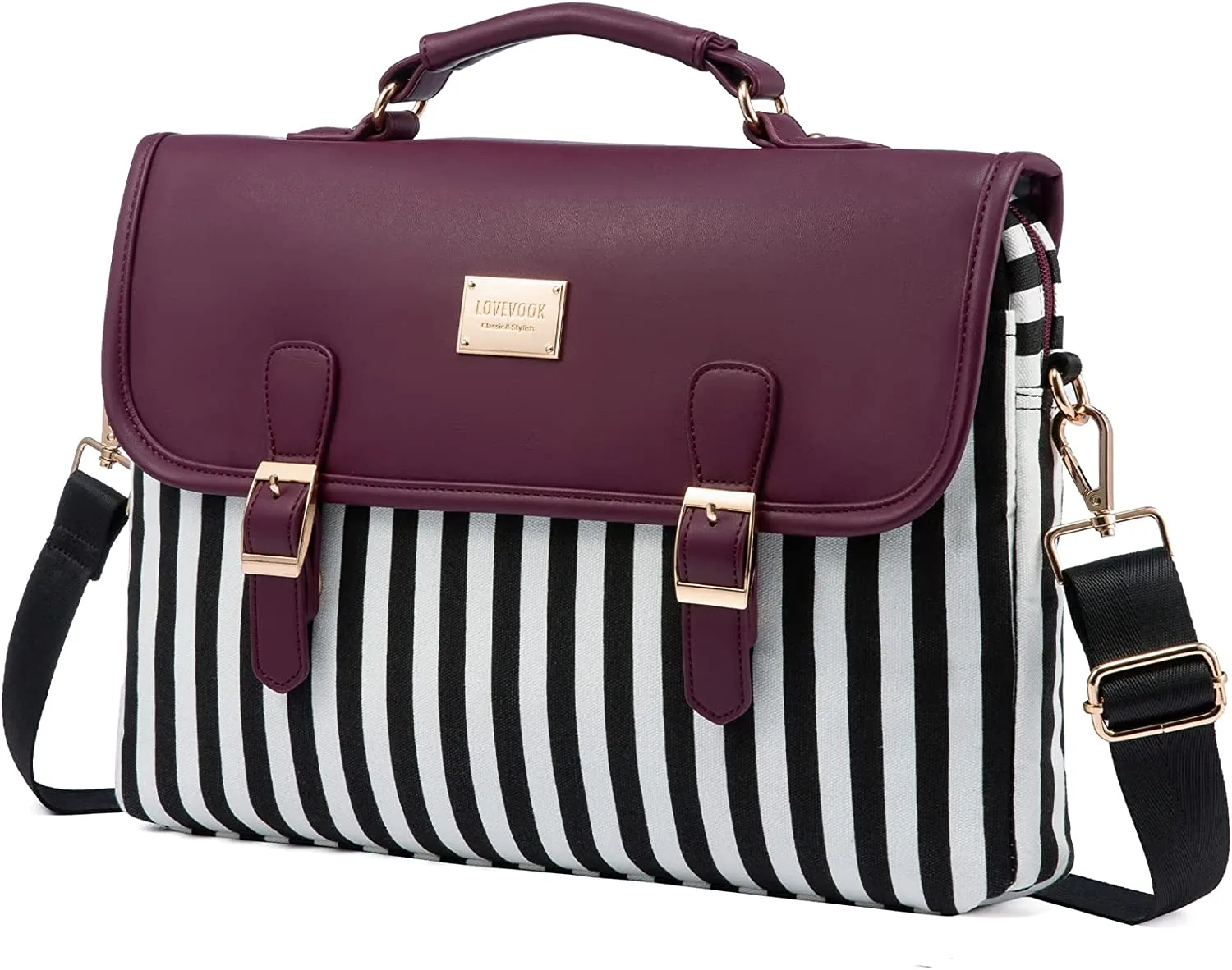 Business Casual Pink Stripe Shoulder Strap Messenger Style Laptop Bag