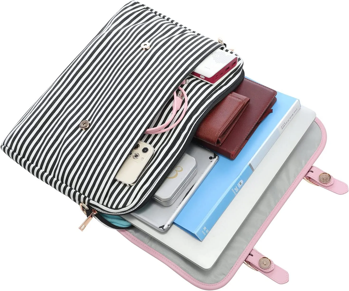 Business Casual Pink Stripe Shoulder Strap Messenger Style Laptop Bag