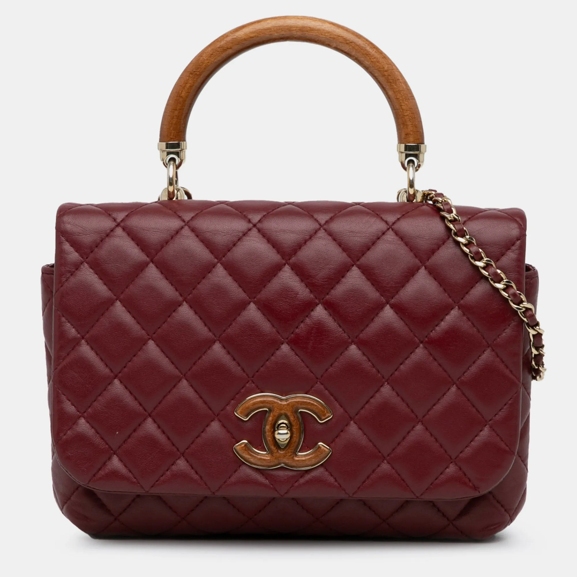 CC Quilted Lambskin Knock on Wood Satchel Bag