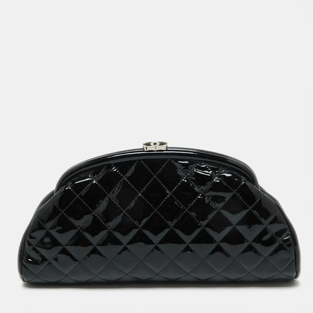 CHANEL Black Quilted Patent Leather Timeless Clutch