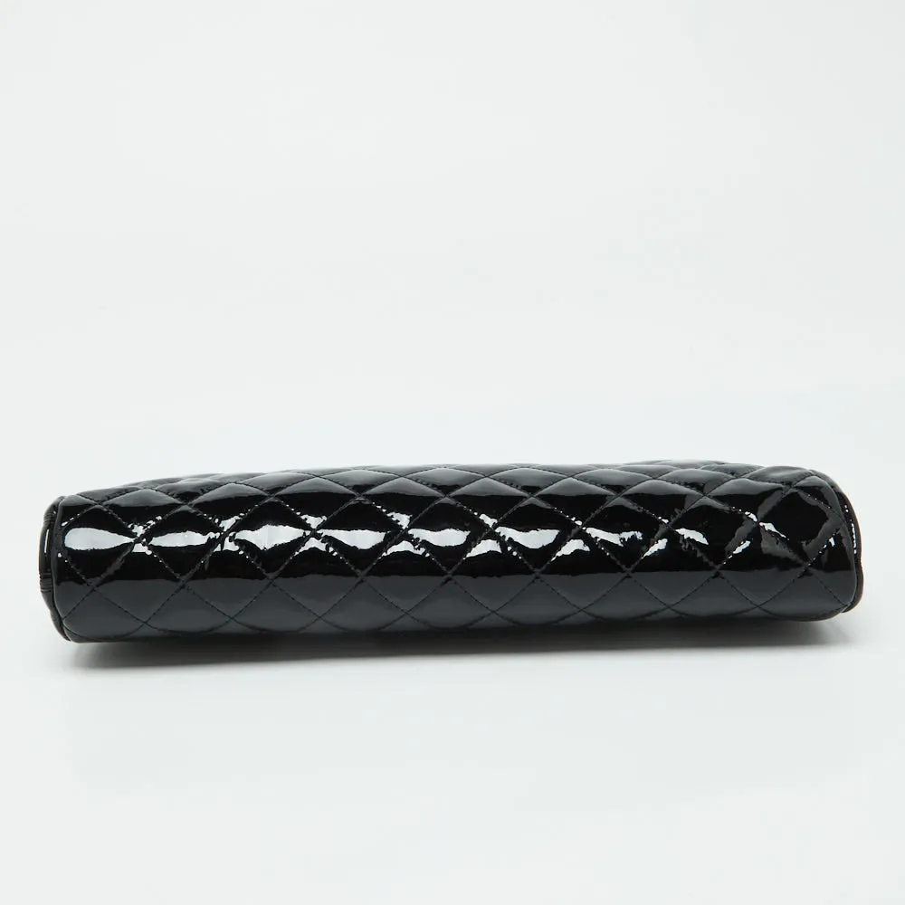 CHANEL Black Quilted Patent Leather Timeless Clutch