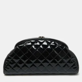 CHANEL Black Quilted Patent Leather Timeless Clutch