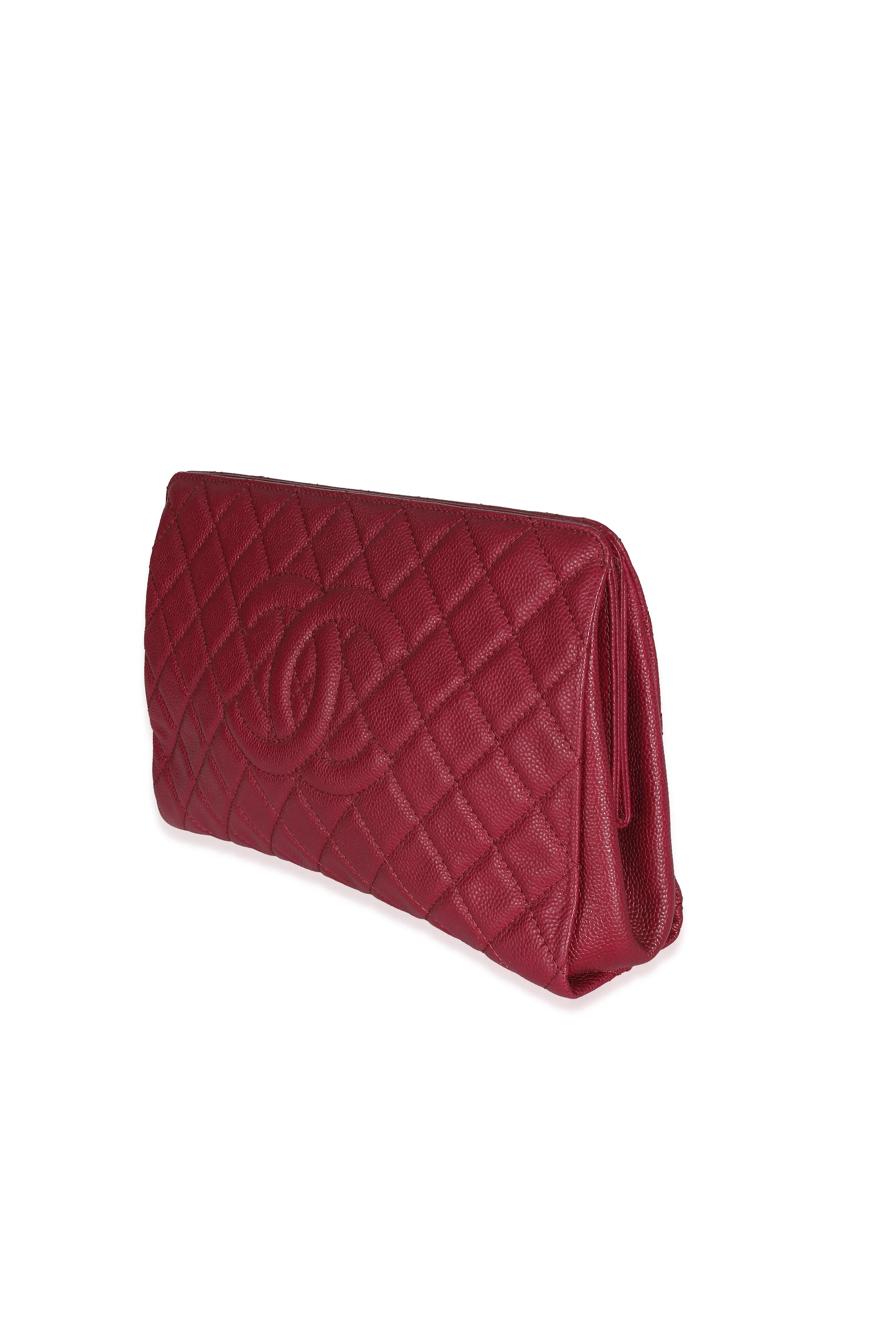 CHANEL Dark Pink Quilted Caviar CC Timeless Frame Clutch