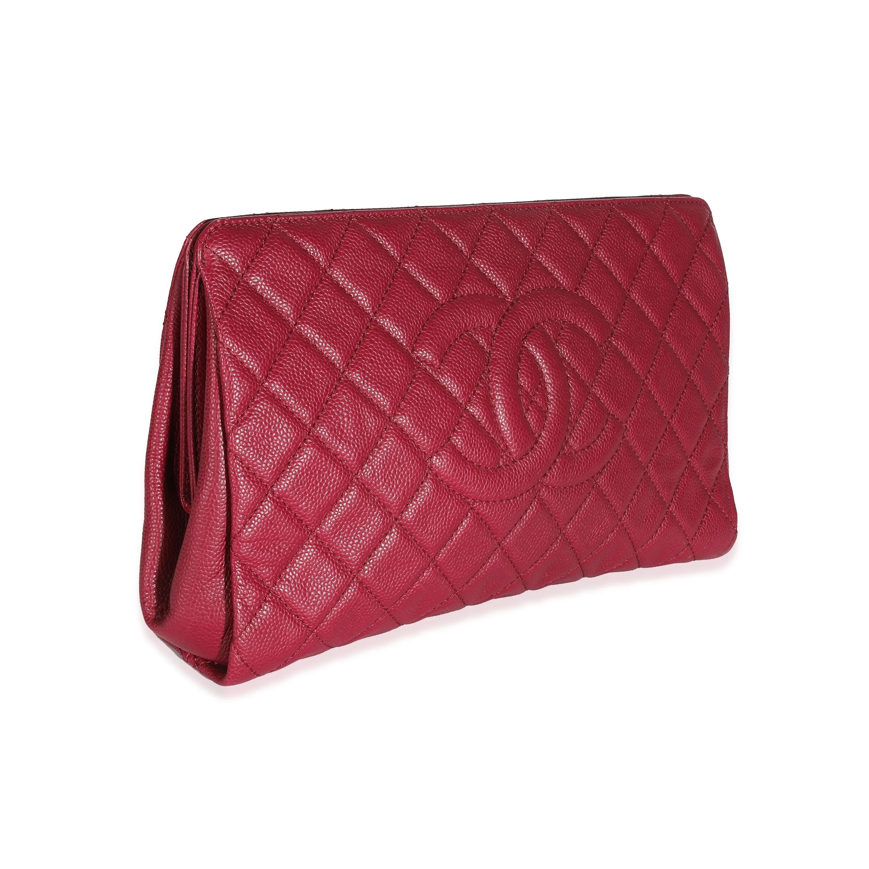 CHANEL Dark Pink Quilted Caviar CC Timeless Frame Clutch