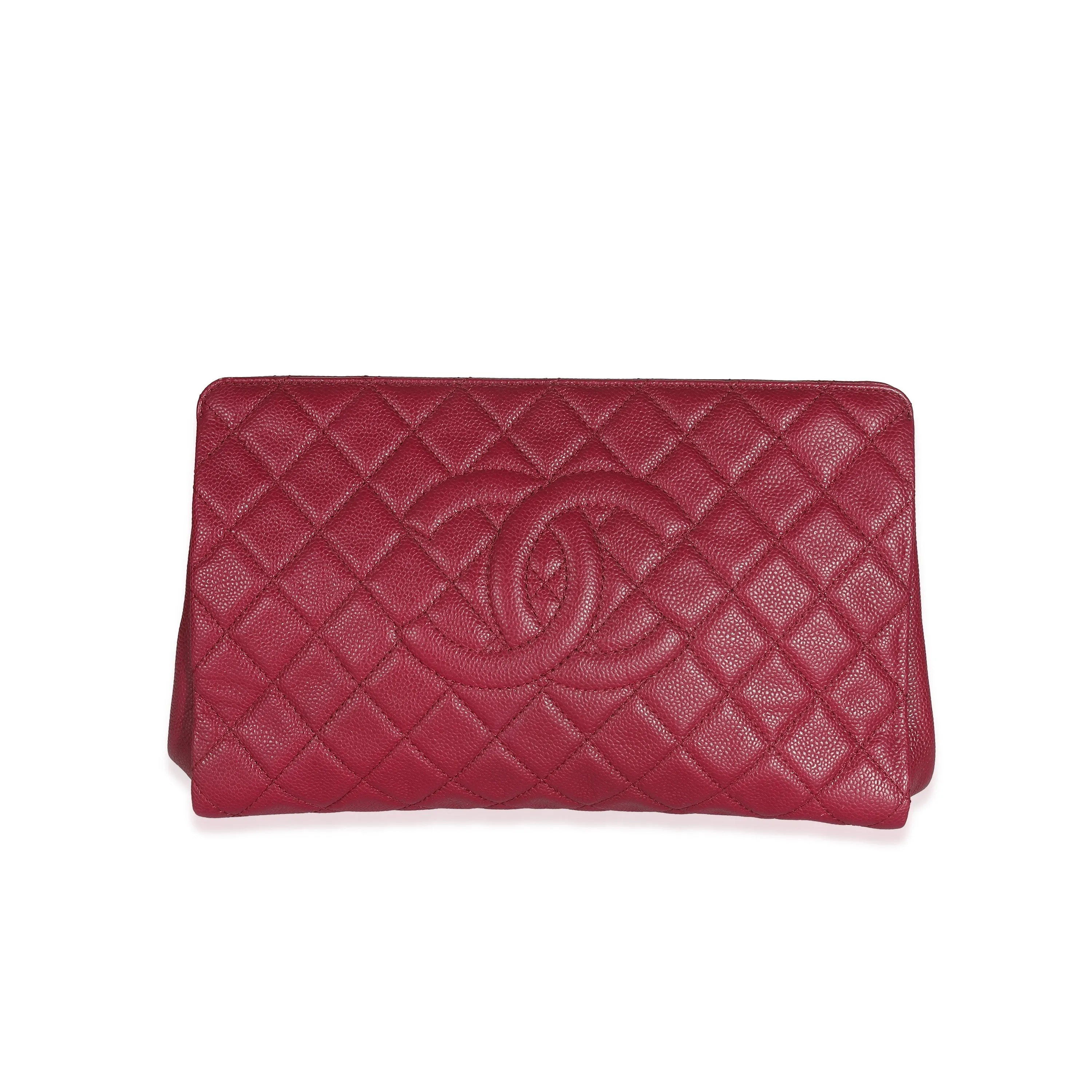 CHANEL Dark Pink Quilted Caviar CC Timeless Frame Clutch