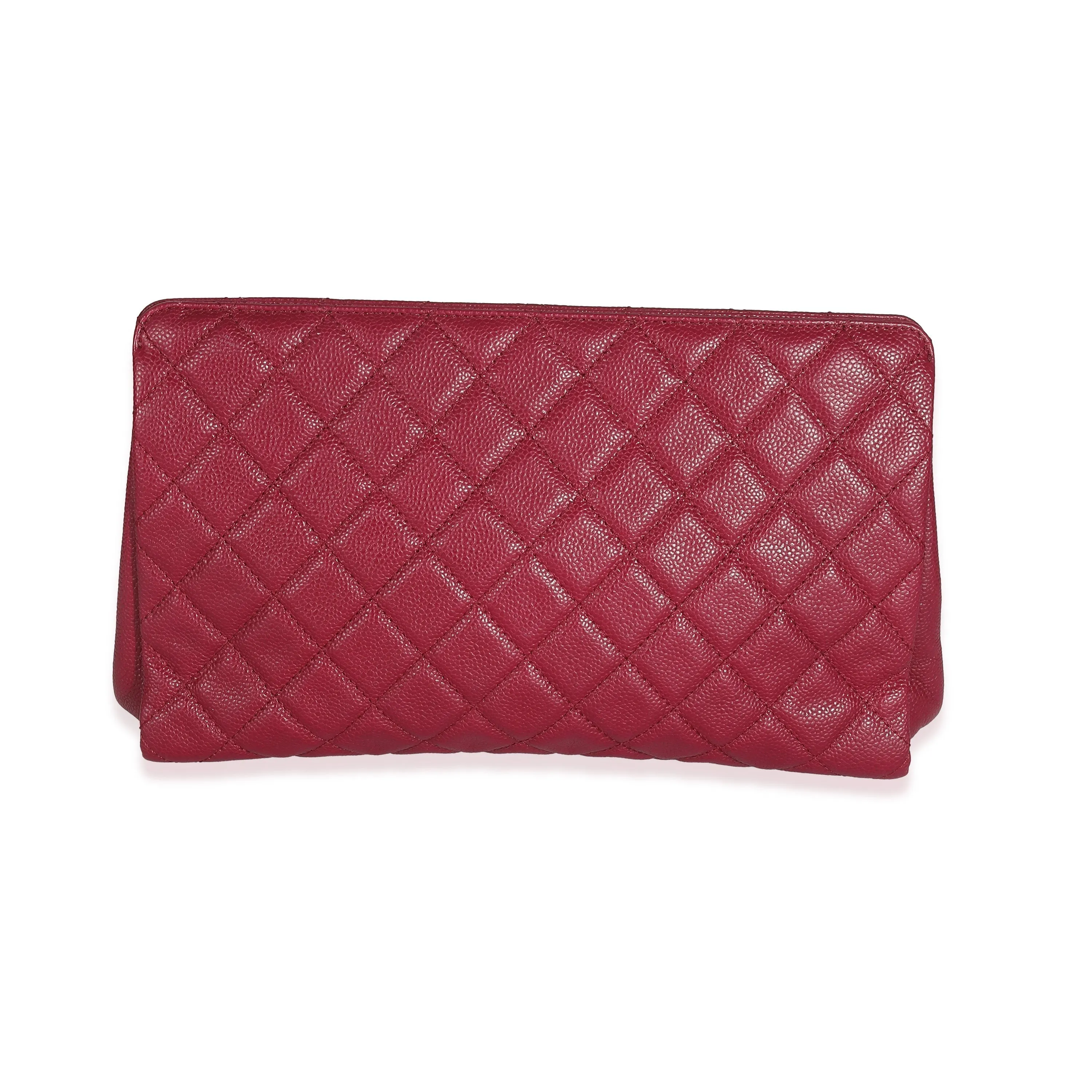 CHANEL Dark Pink Quilted Caviar CC Timeless Frame Clutch