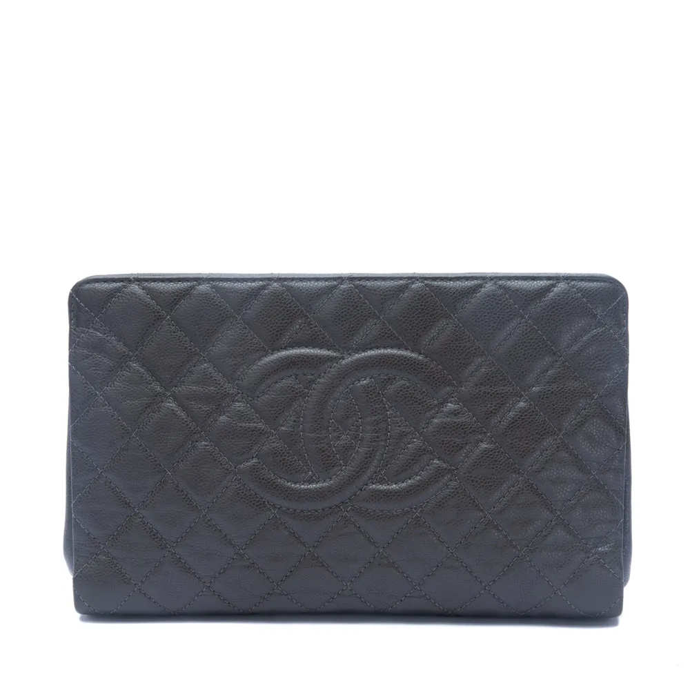 Chanel Grey Quilted Caviar Timeless CC Large Frame Clutch Bag