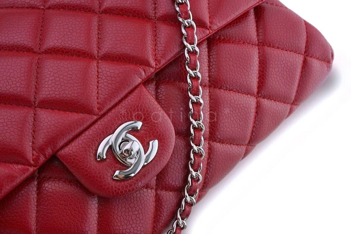 Chanel Red Caviar Classic Timeless Clutch Flap w Chain Bag SHW