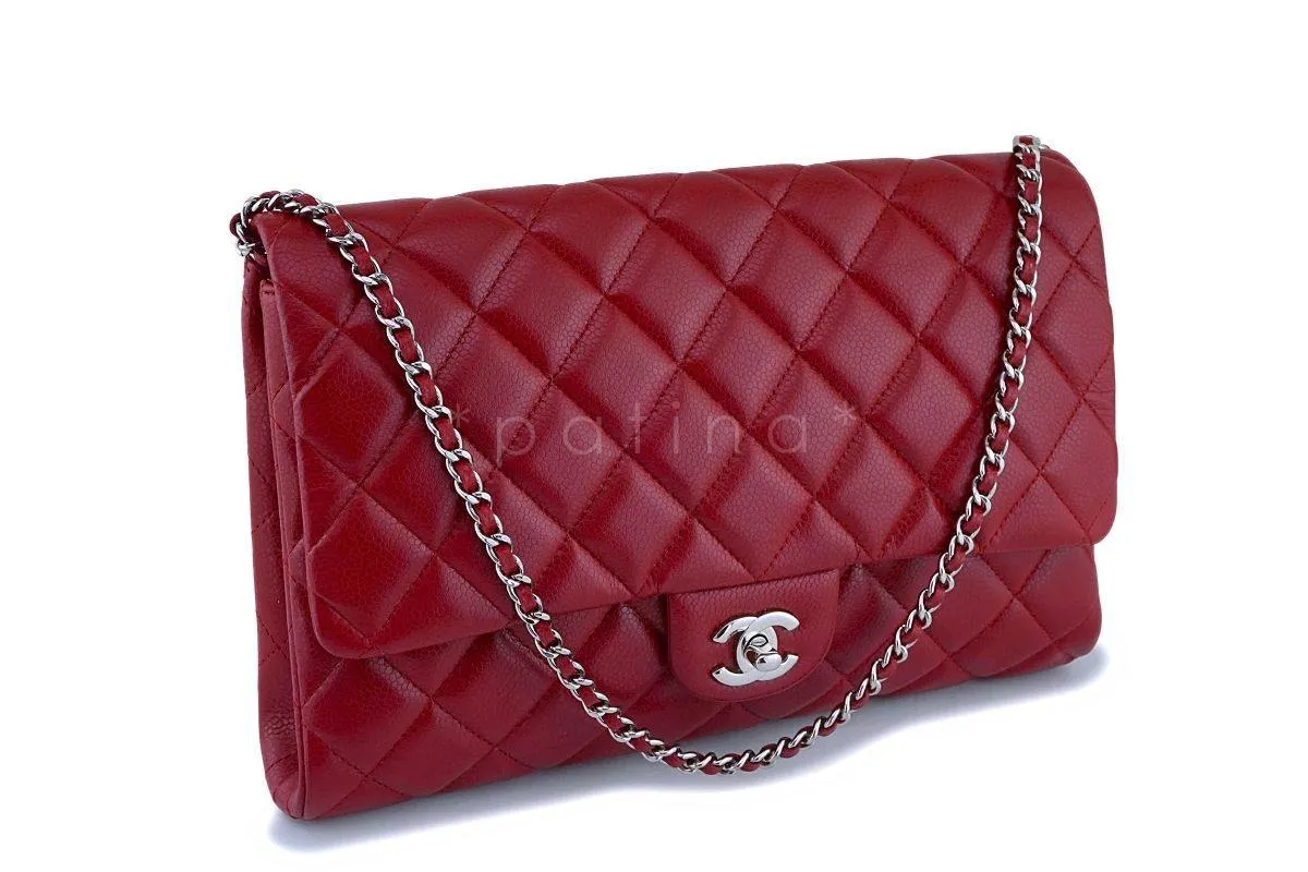 Chanel Red Caviar Classic Timeless Clutch Flap w Chain Bag SHW