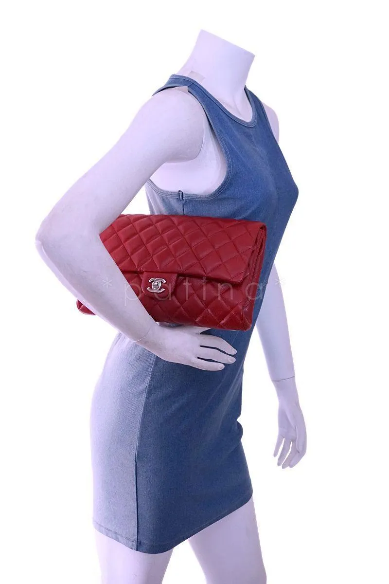 Chanel Red Caviar Classic Timeless Clutch Flap w Chain Bag SHW