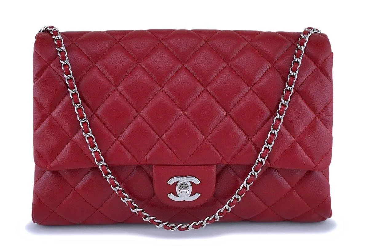 Chanel Red Caviar Classic Timeless Clutch Flap w Chain Bag SHW