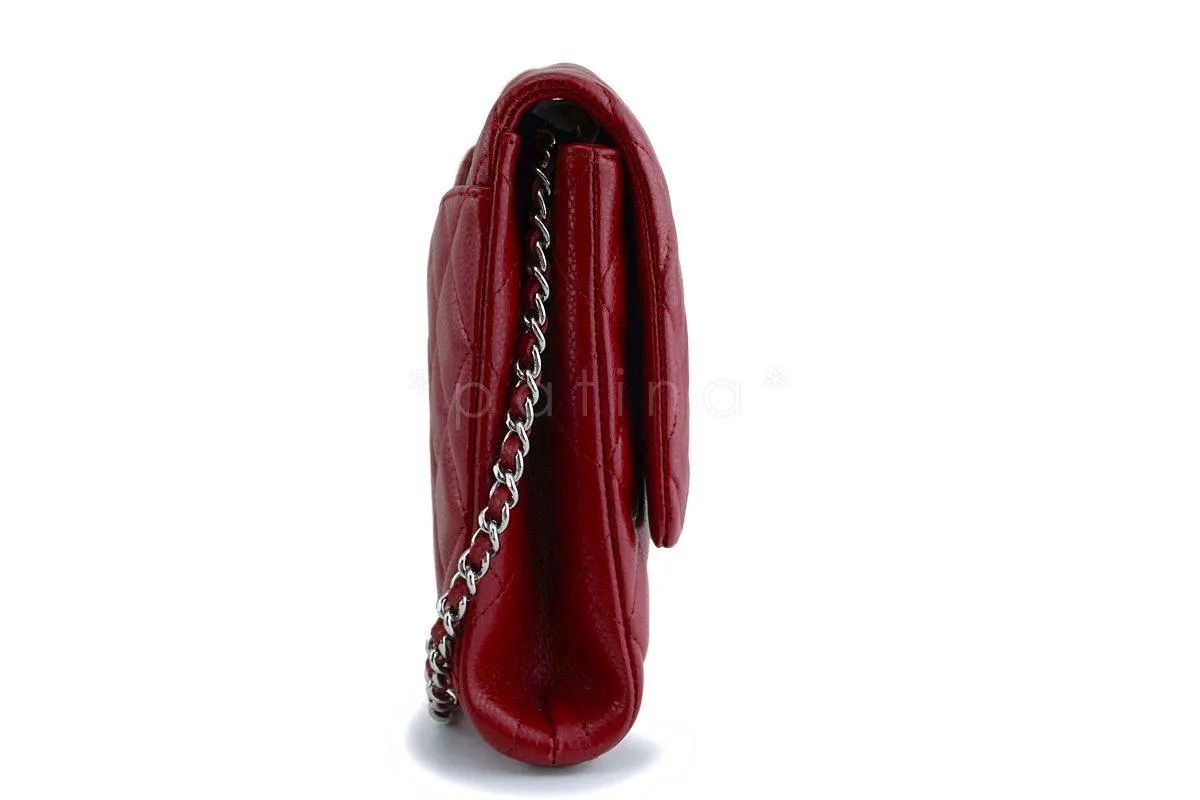 Chanel Red Caviar Classic Timeless Clutch Flap w Chain Bag SHW