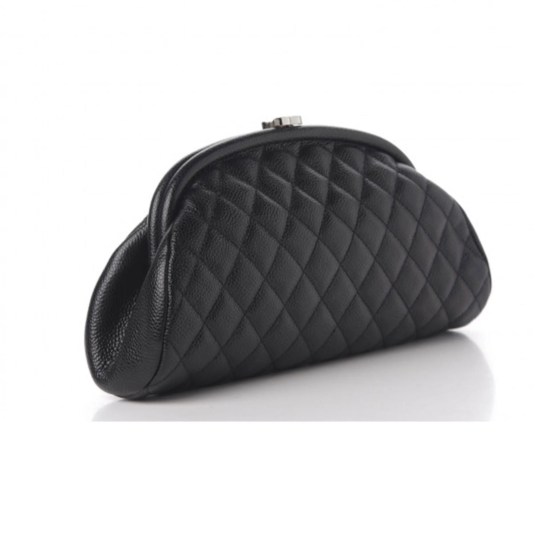 Chanel Vintage 90's Black Caviar Diamond Quilted Timeless Clutch