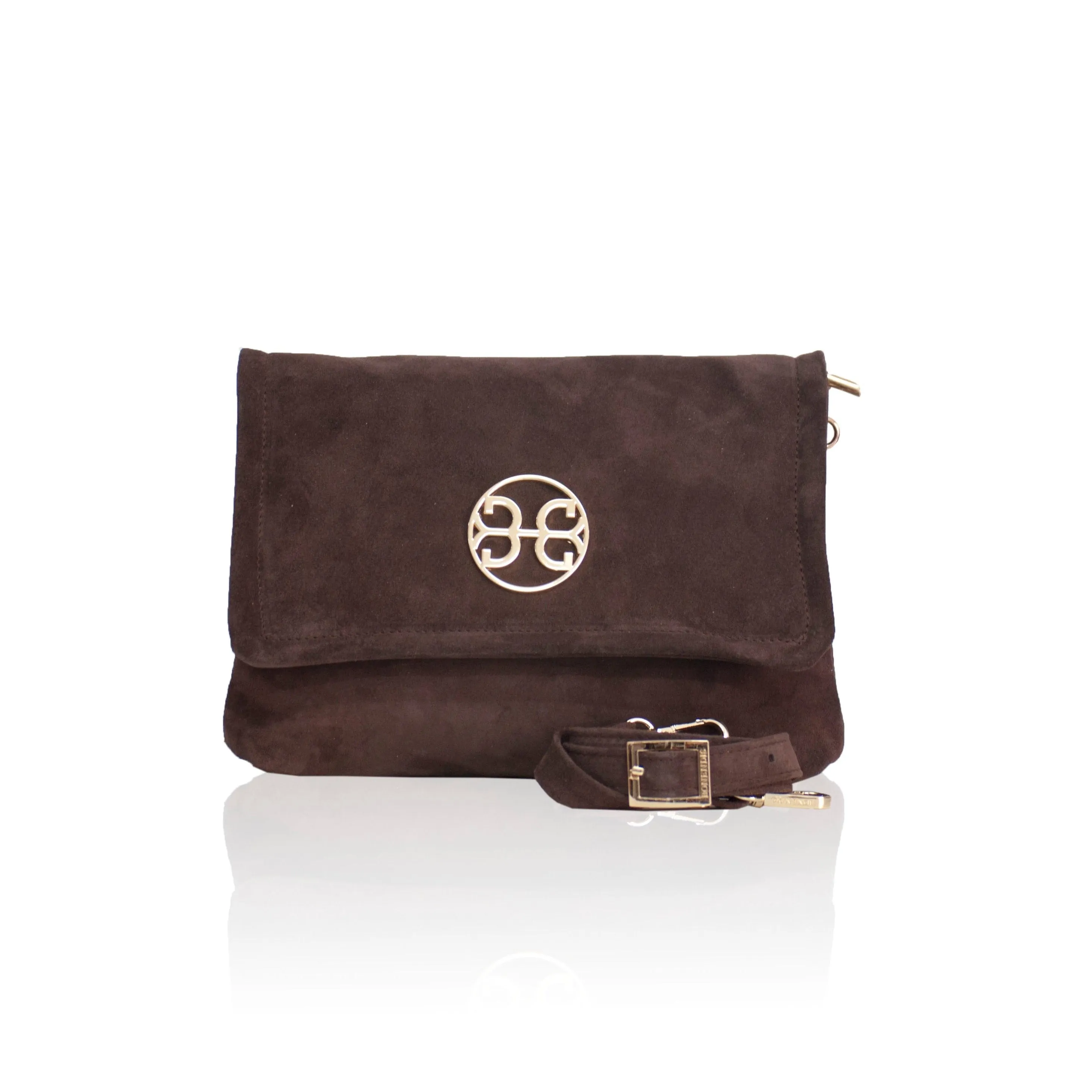 Clelia Large Suede Leather Shoulder Bag - Chocolate