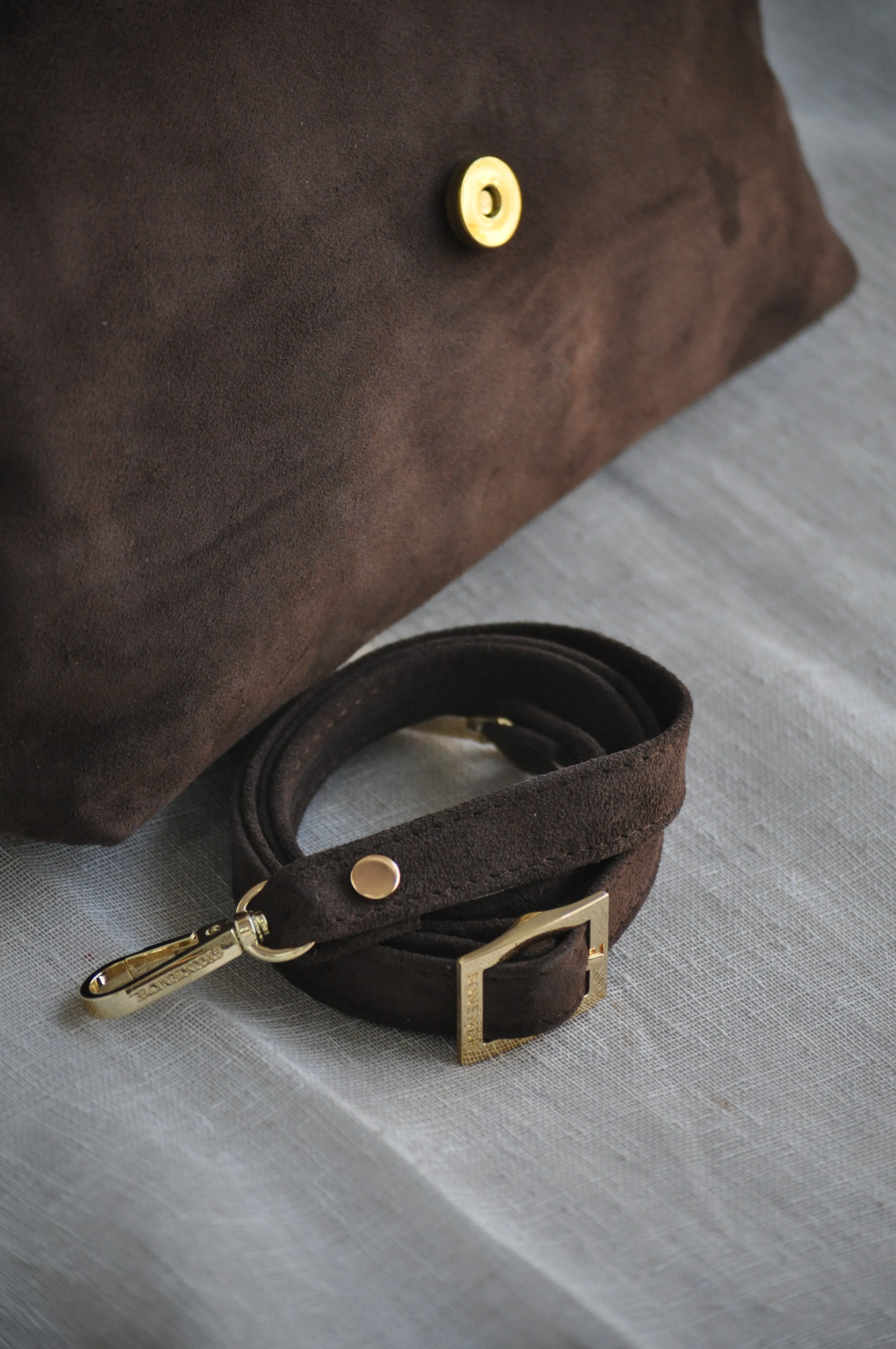 Clelia Large Suede Leather Shoulder Bag - Chocolate