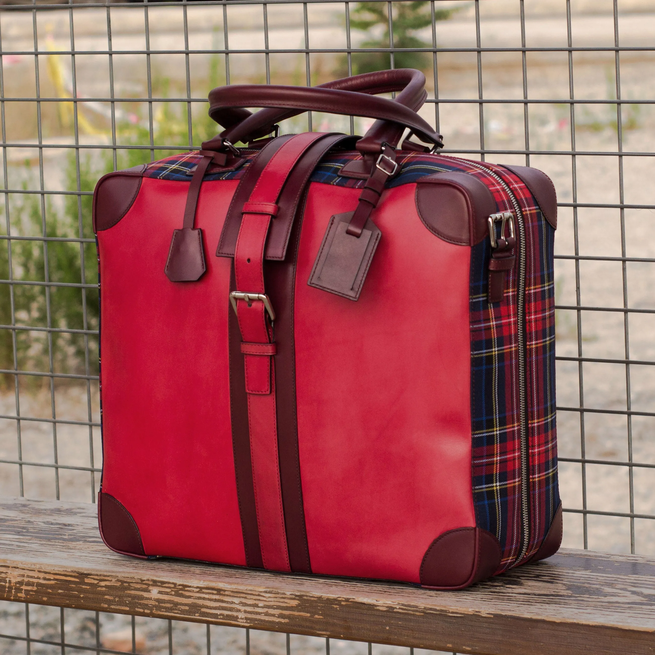 DapperFam Luxe Men's Travel Tote in Tartan Sartorial