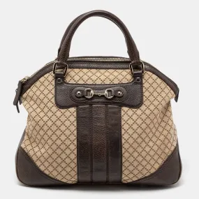 Gucci Beige/Brown Diamante Canvas And Leather Large Horsebit Catherine Satchel