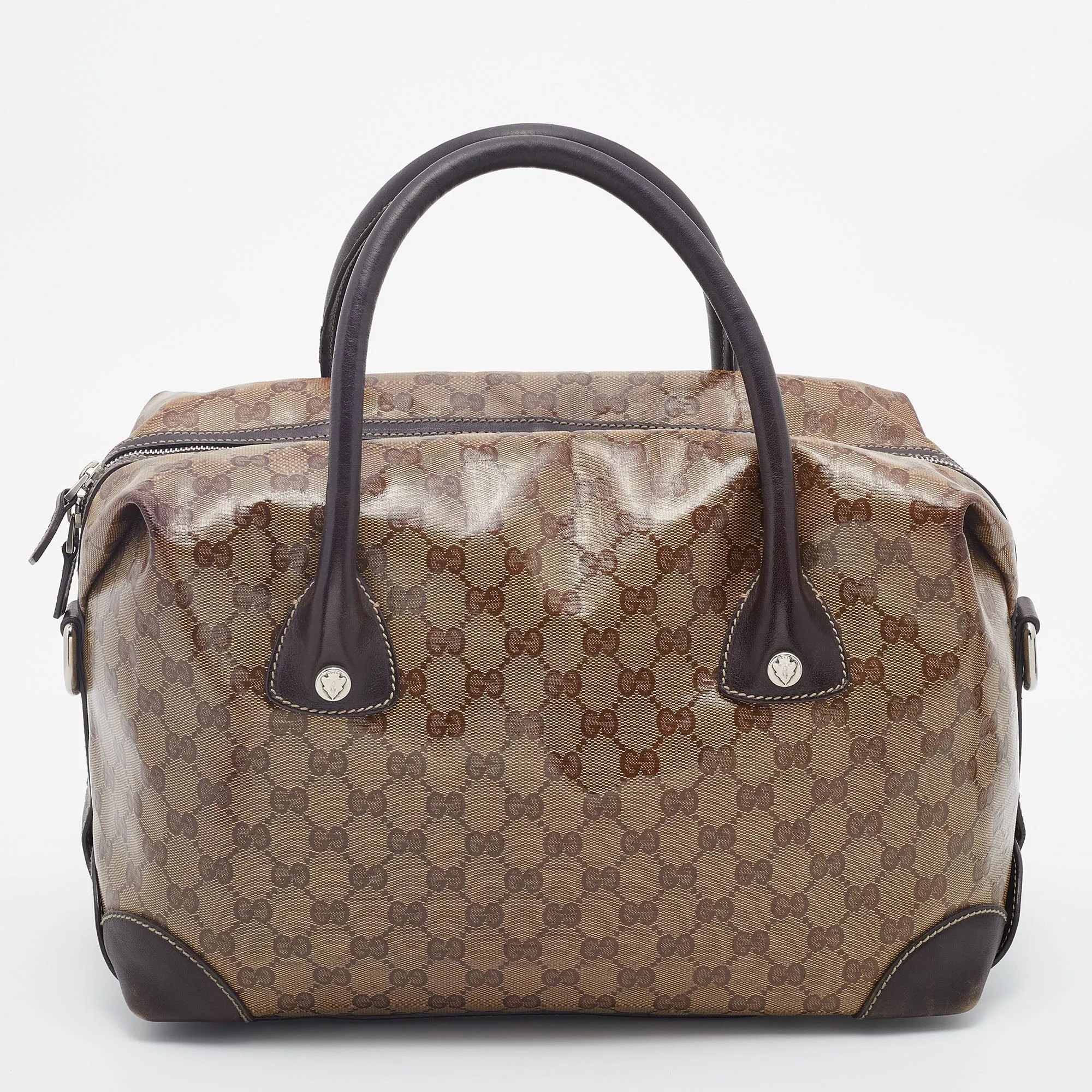 Gucci Beige/Brown GG Crystal Canvas And Leather Satchel