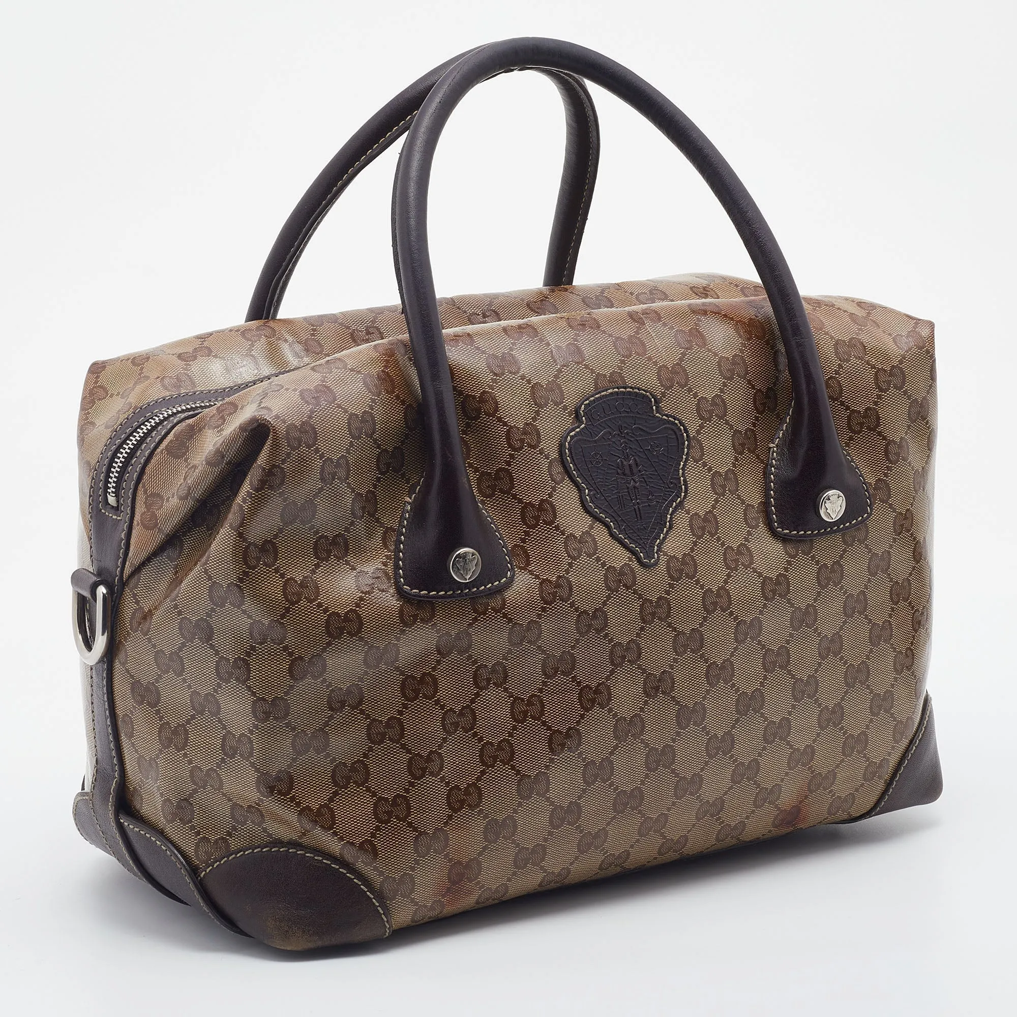 Gucci Beige/Brown GG Crystal Canvas And Leather Satchel