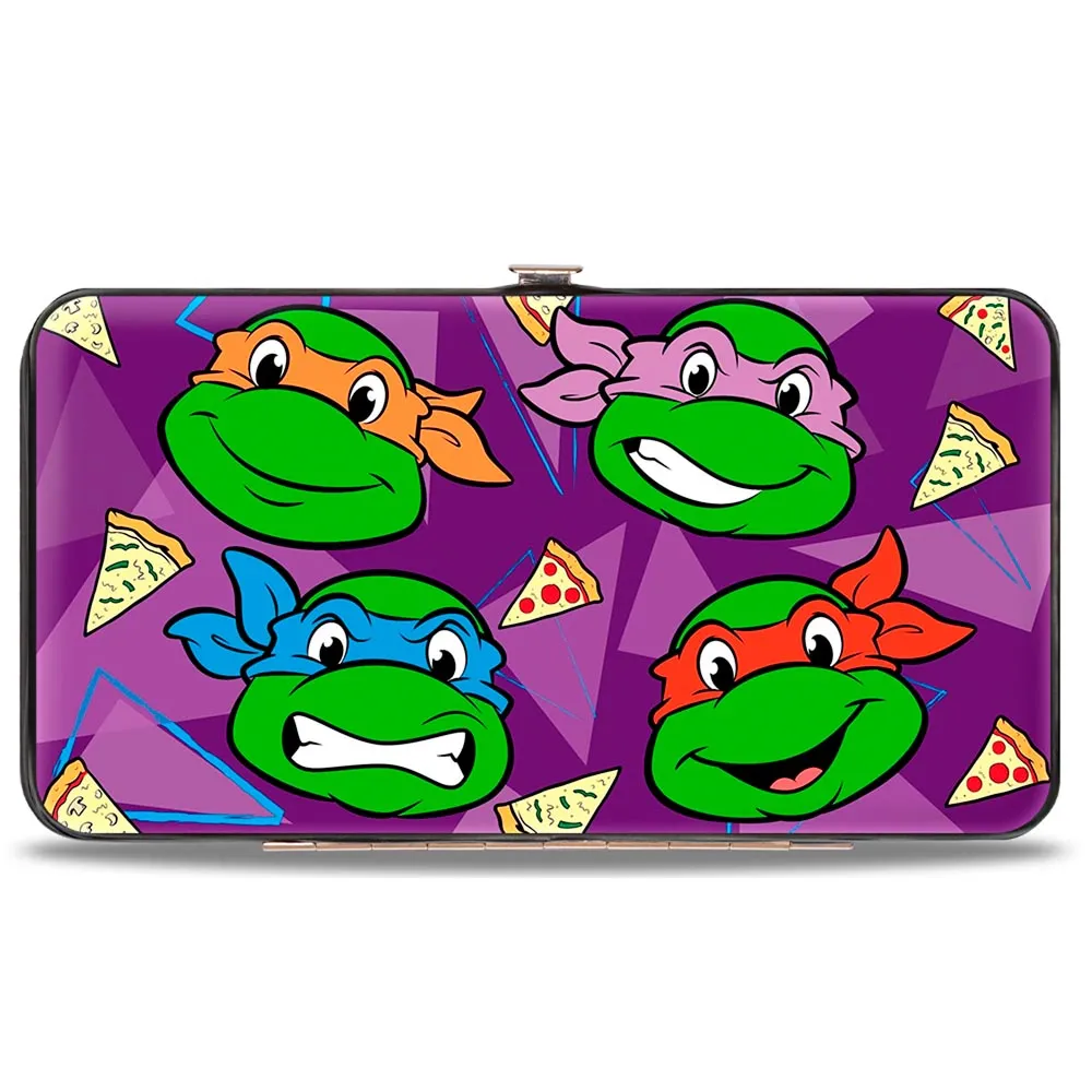 Hinged Wallet - Classic Teenage Mutant Ninja Turtles Faces   I "PIZZA-HEART" TMNT Purple Triangles Pizza