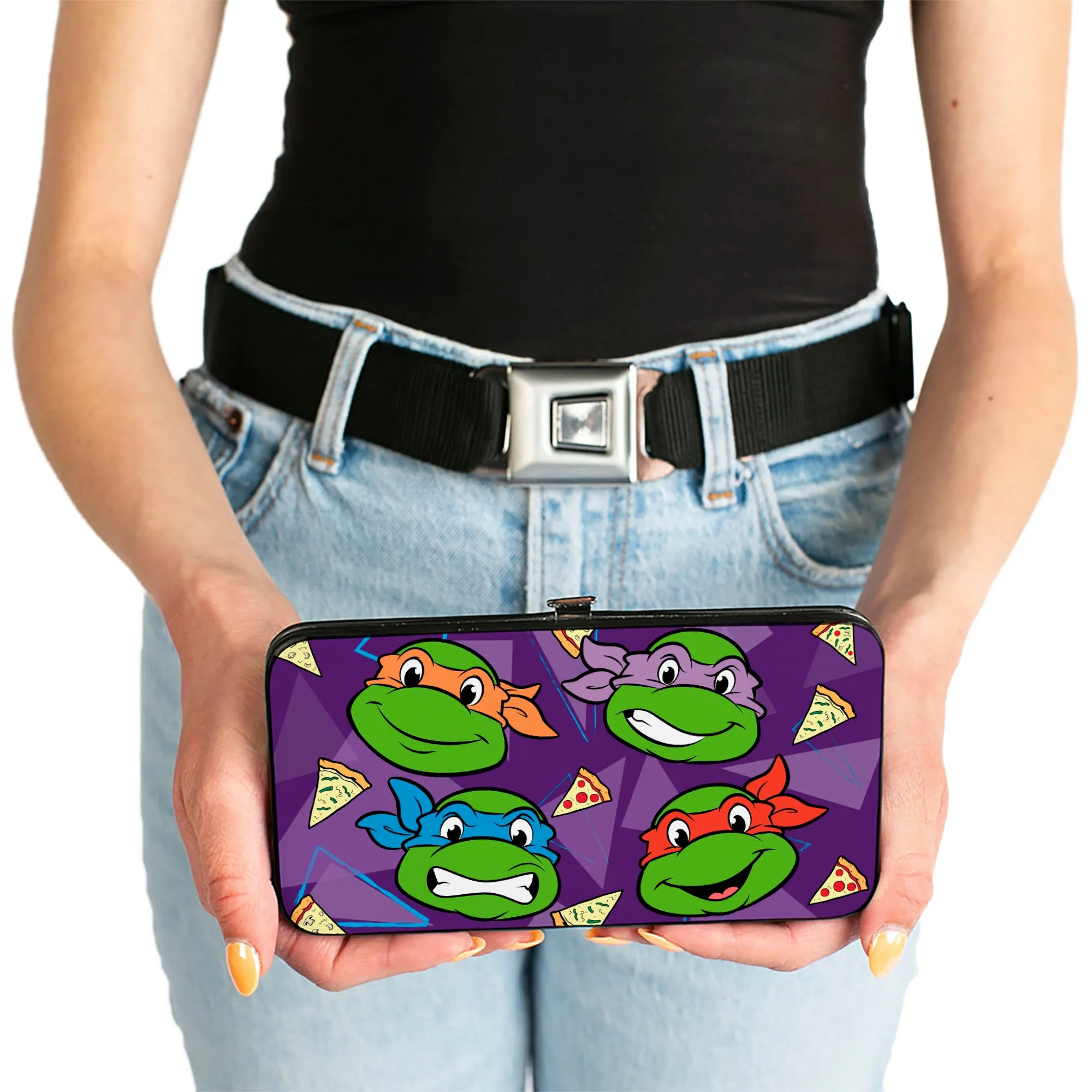 Hinged Wallet - Classic Teenage Mutant Ninja Turtles Faces   I "PIZZA-HEART" TMNT Purple Triangles Pizza