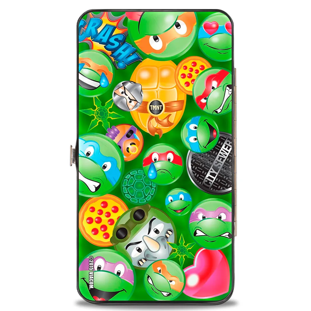 Hinged Wallet - Classic TMNT Turtle & Villain Expressions Pizza Turtle Shell Buttons Stacked Greens