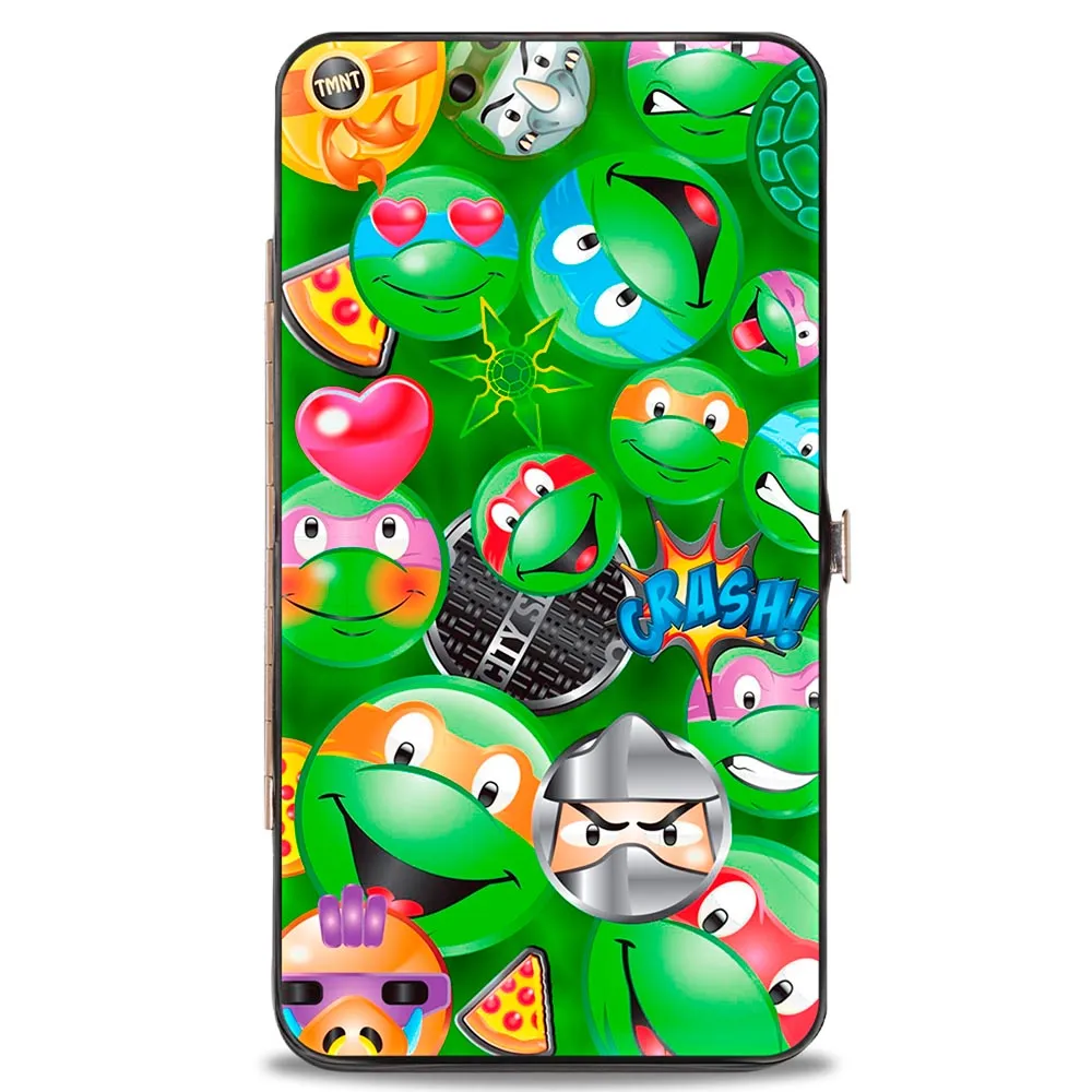 Hinged Wallet - Classic TMNT Turtle & Villain Expressions Pizza Turtle Shell Buttons Stacked Greens