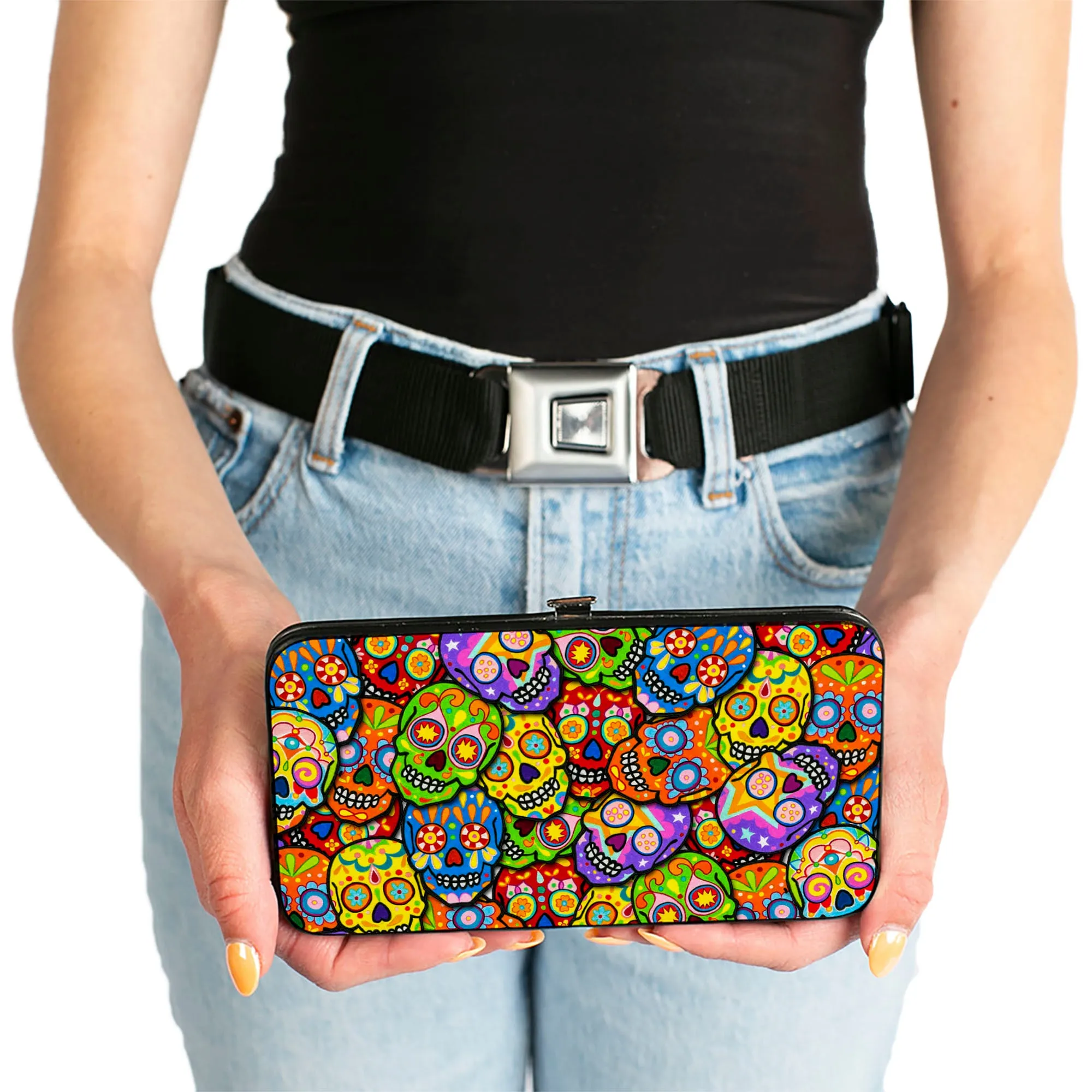 Hinged Wallet - Colorful Calaveras Stacked Multi Color