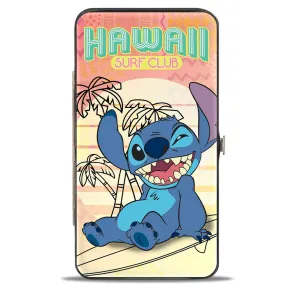 Hinged Wallet - HAWAII SURF CLUB Stitch Winking Pose   Sun Pattern Blocks Pinks Yellows