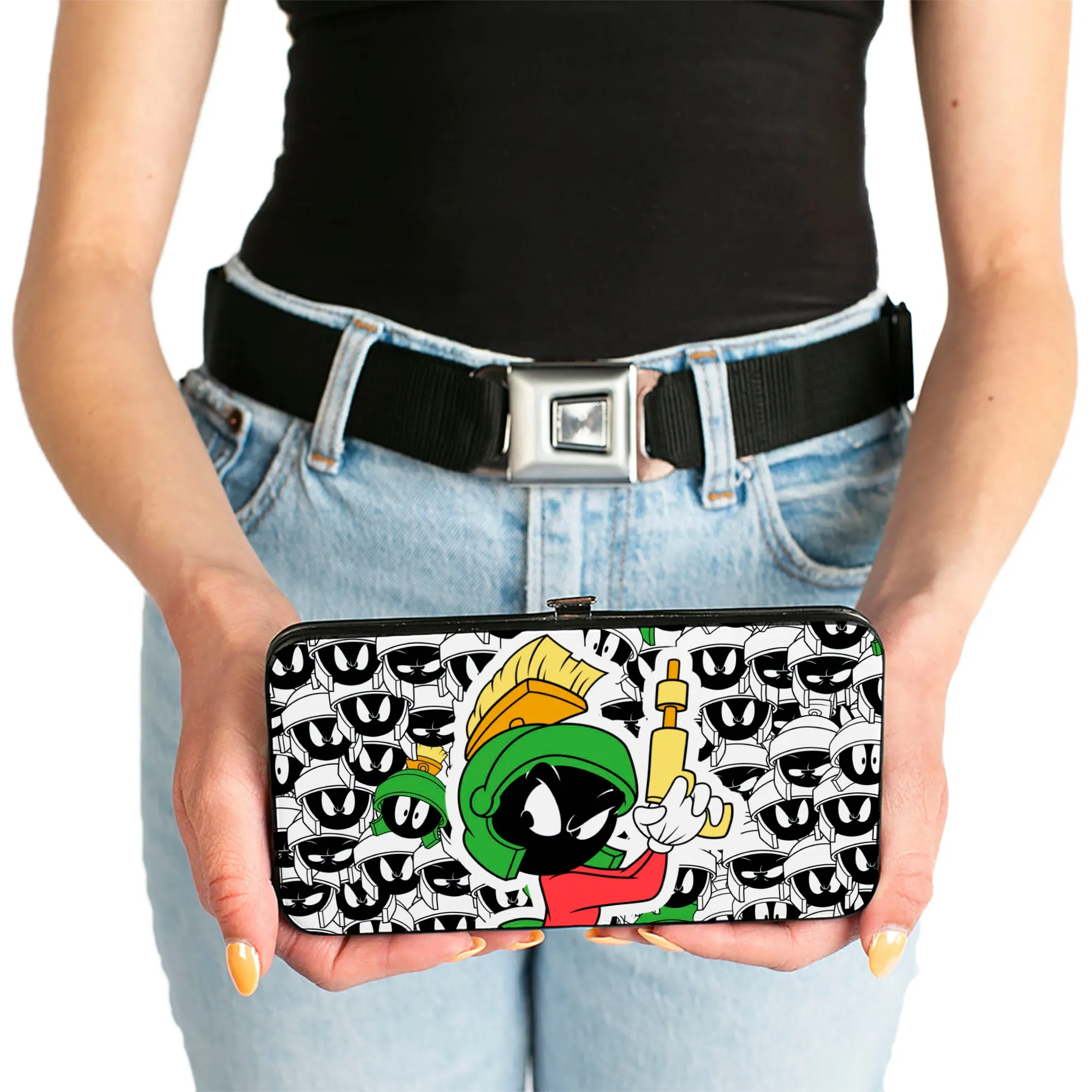 Hinged Wallet - Marvin the Martian Ray Gun Pose Expressions Stacked LANDSCAPE White Black Multi Color