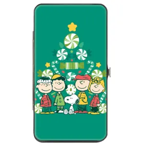 Hinged Wallet - Peanuts Holiday Christmas Tree Group Pose Greens