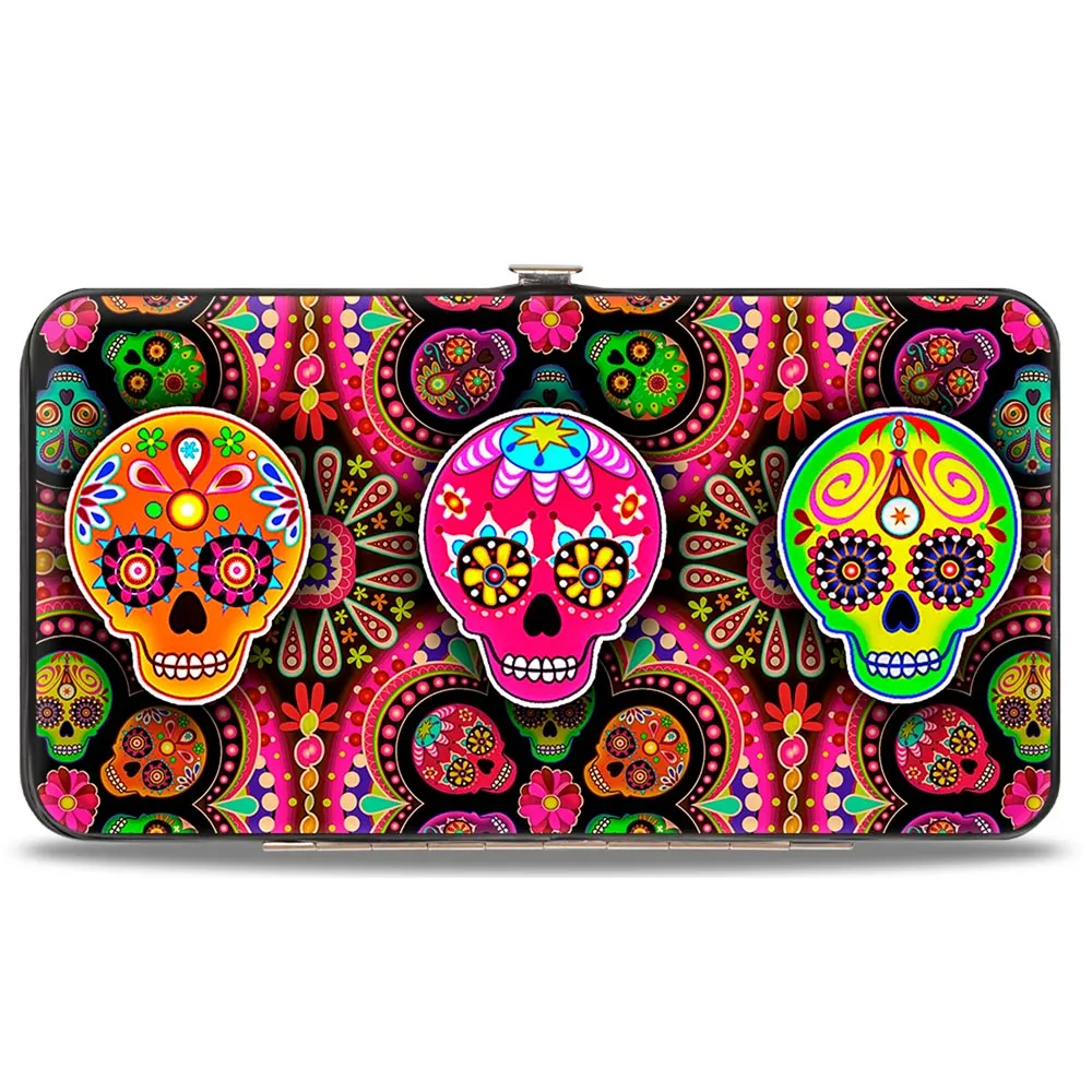 Hinged Wallet - Six Sugar Skulls Multi Color