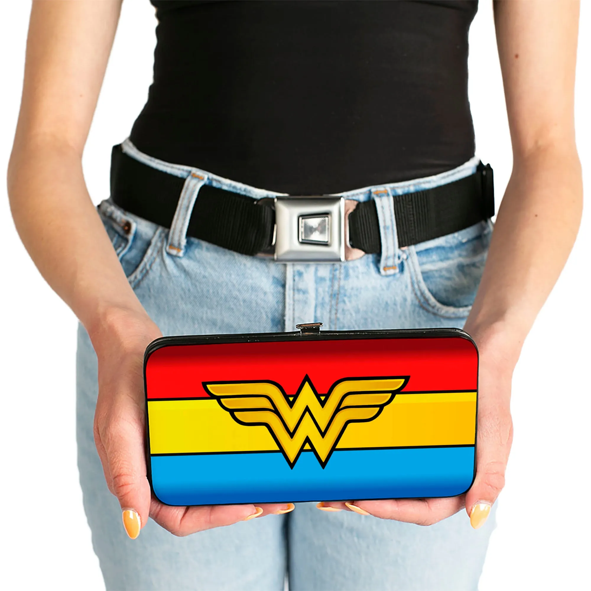 Hinged Wallet - Wonder Woman Logo Stripe Red Yellows Blue