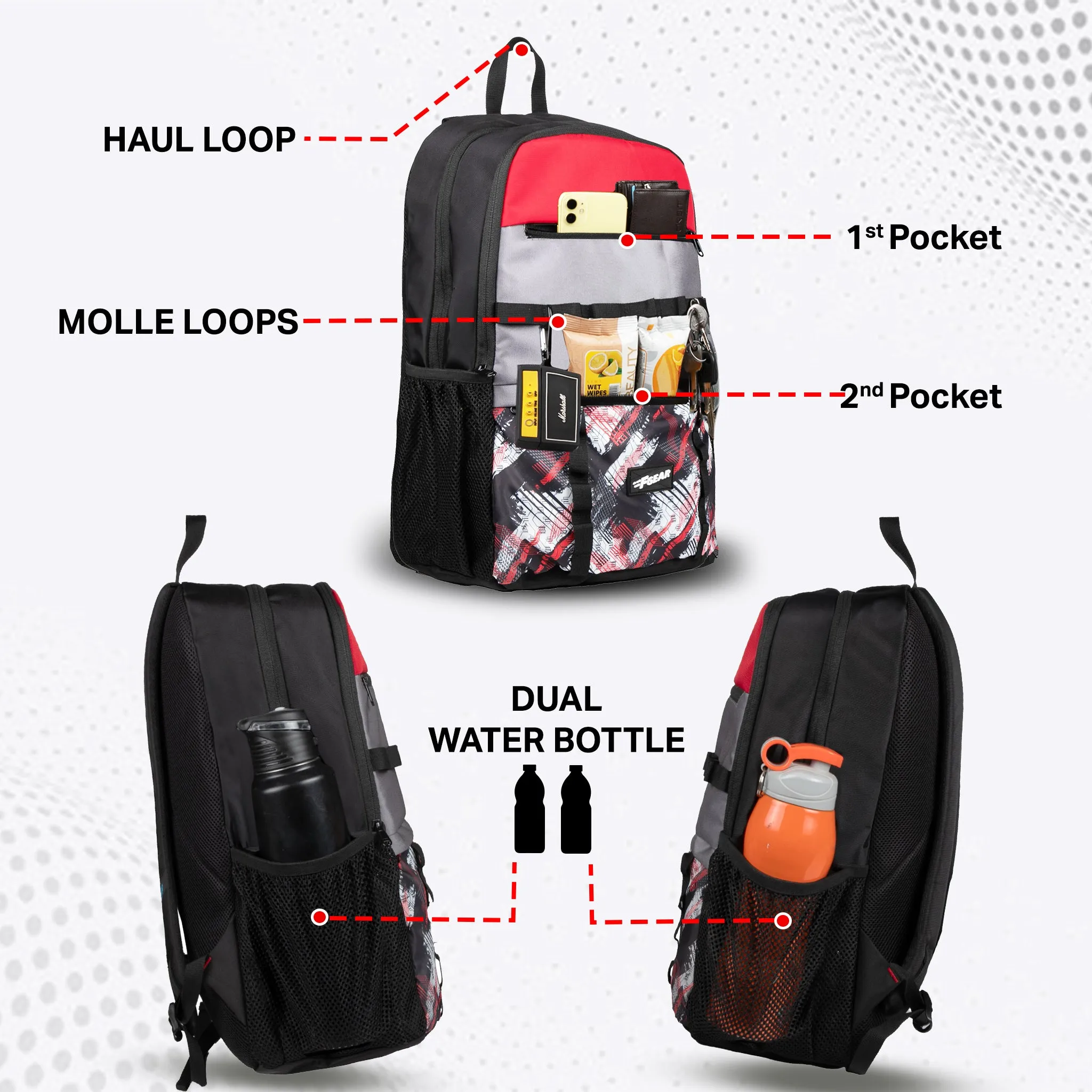 Horizon 25L Abstract Black Red Backpack