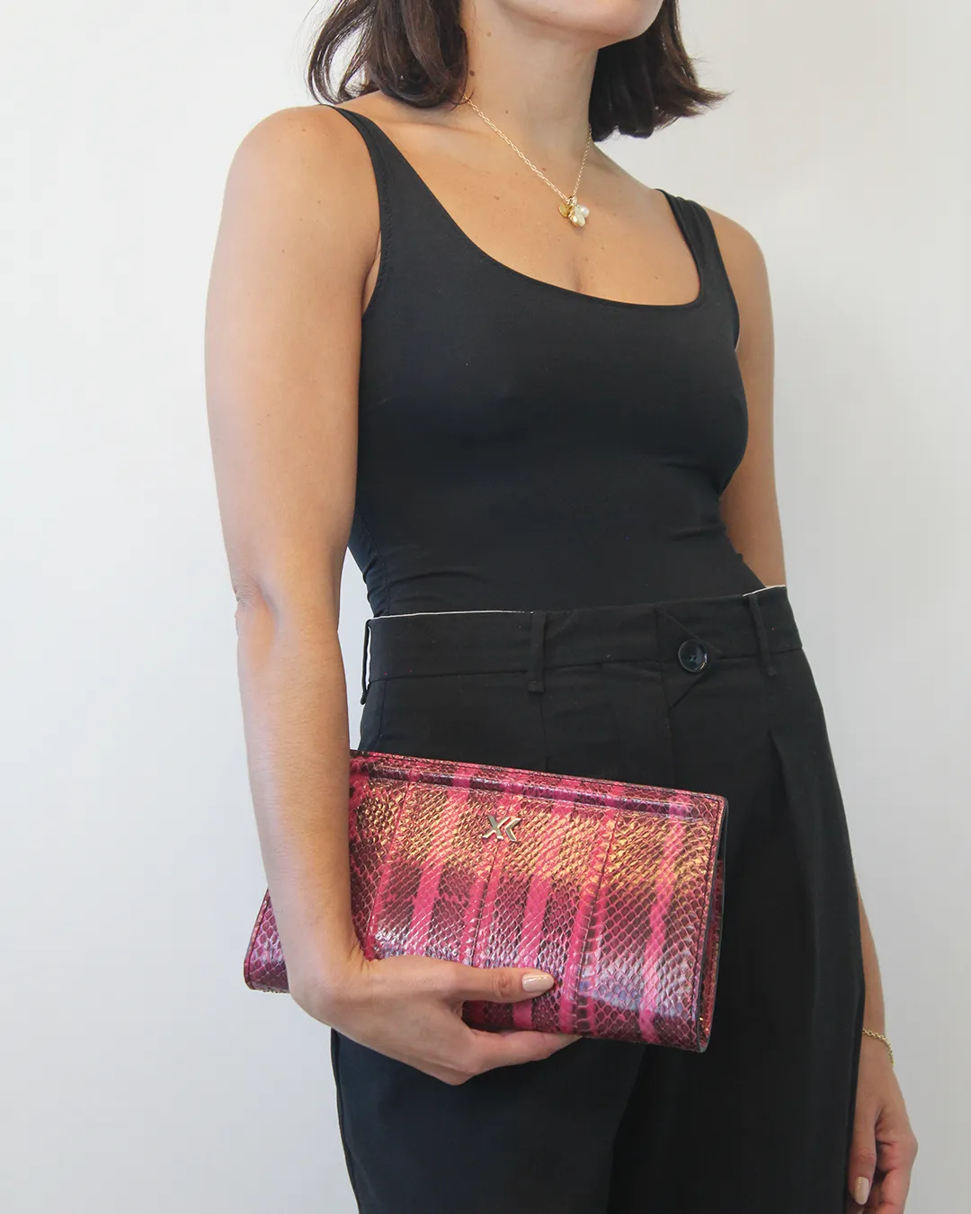 Ivy Clutch in Fuchsia and Terracotta Water Snake