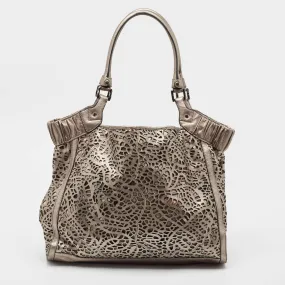 Metallic Laser Cut Leather and PVC Tote